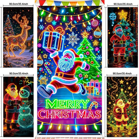 Nový vánoční UV fluorescenční banner, vhodný na dveře/pozadí/vánoční večírky/závěsné vánoční dekorace