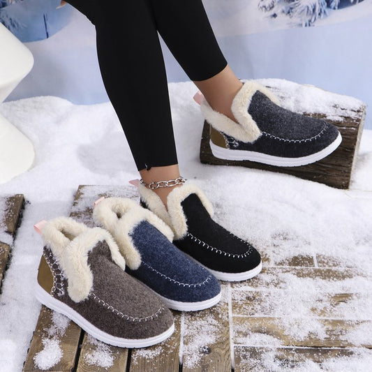 【36-43】Zimní nové dámské kotníkové boty v jednobarevné barvě s plyšovou podšívkou, pohodlné zimní boty, ploché sněhule pro větší velikosti